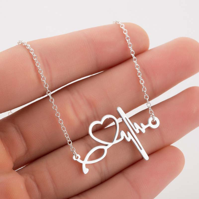 Fashion Stainless Steel Stethoscope Heart Necklace