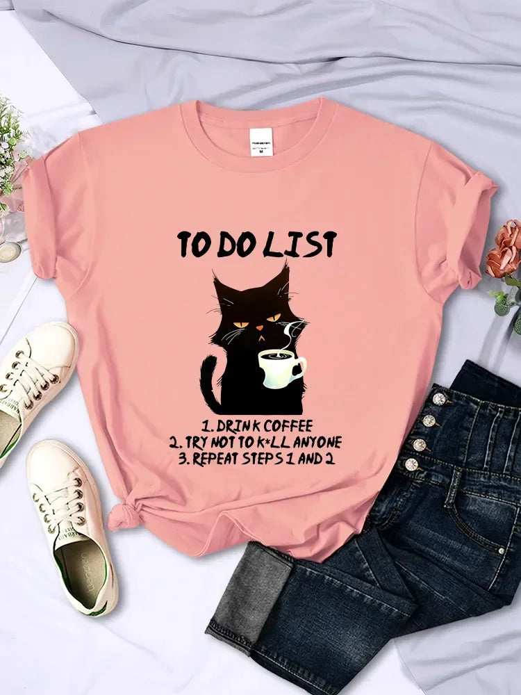 Black Cat to Do List T Shirt