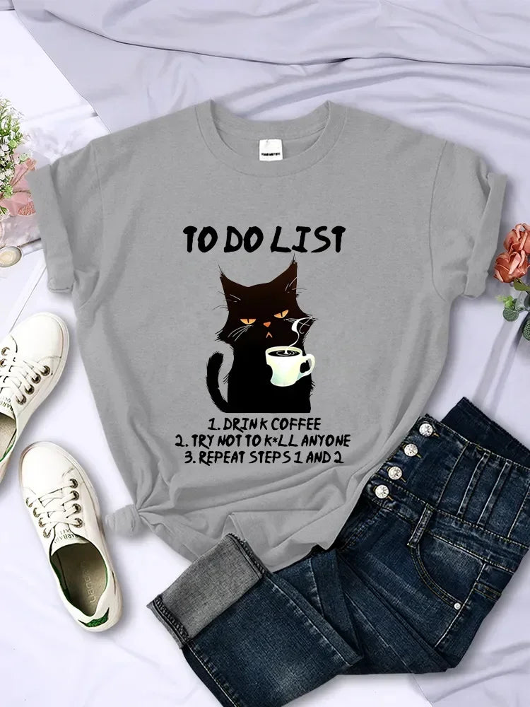 Black Cat to Do List T Shirt