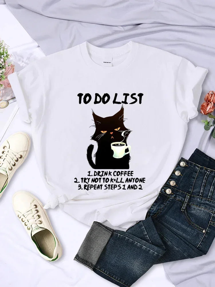 Black Cat to Do List T Shirt