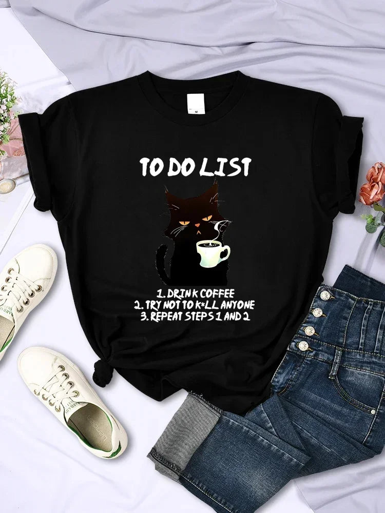 Black Cat to Do List T Shirt