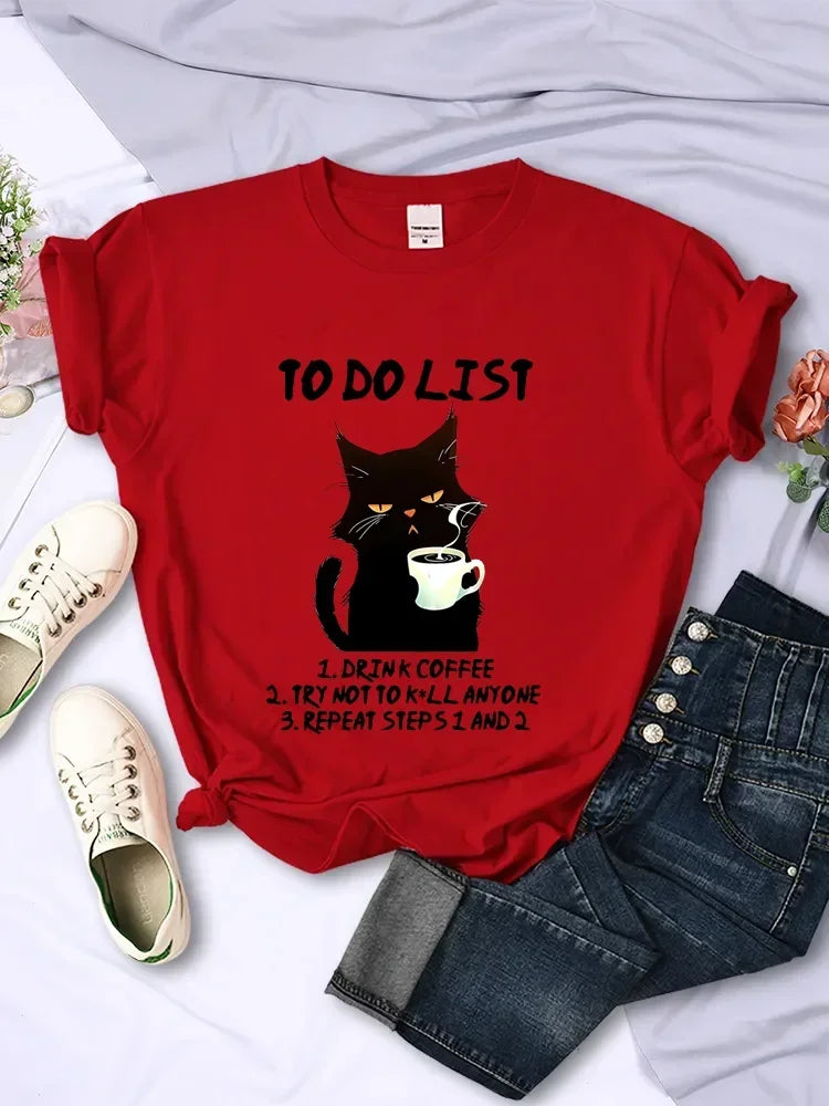 Black Cat to Do List T Shirt