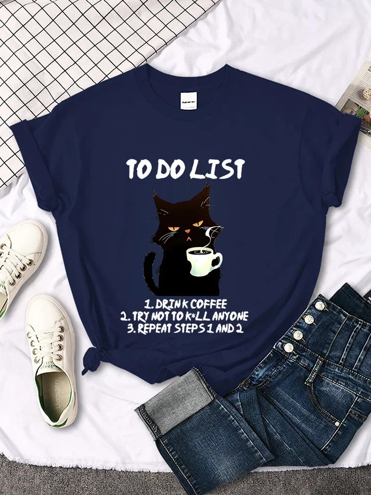 Black Cat to Do List T Shirt